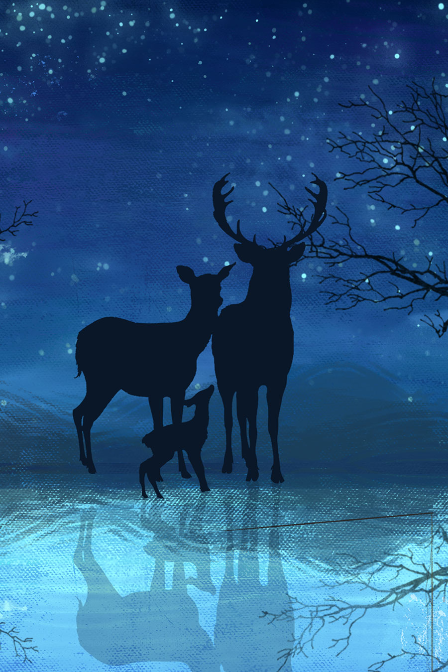 蓝色夜空下的麋鹿: 麋鹿装饰画下载 B