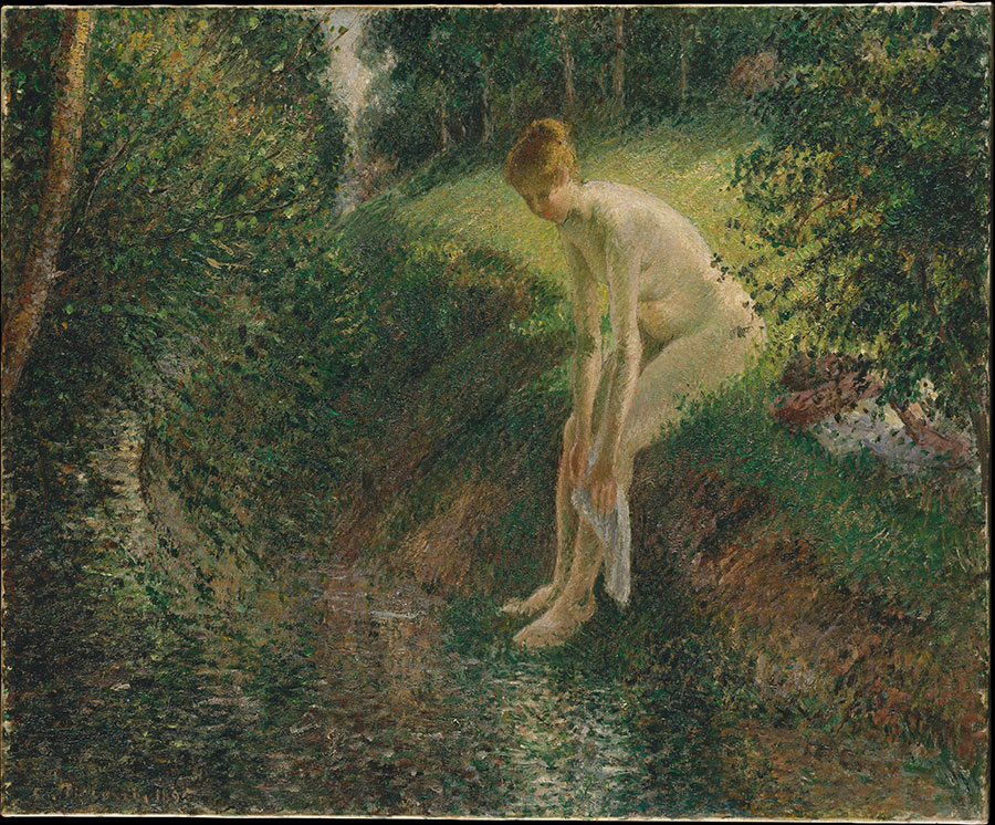 毕沙罗作品:树林中浴者 裸女油画 Bather in the Woods