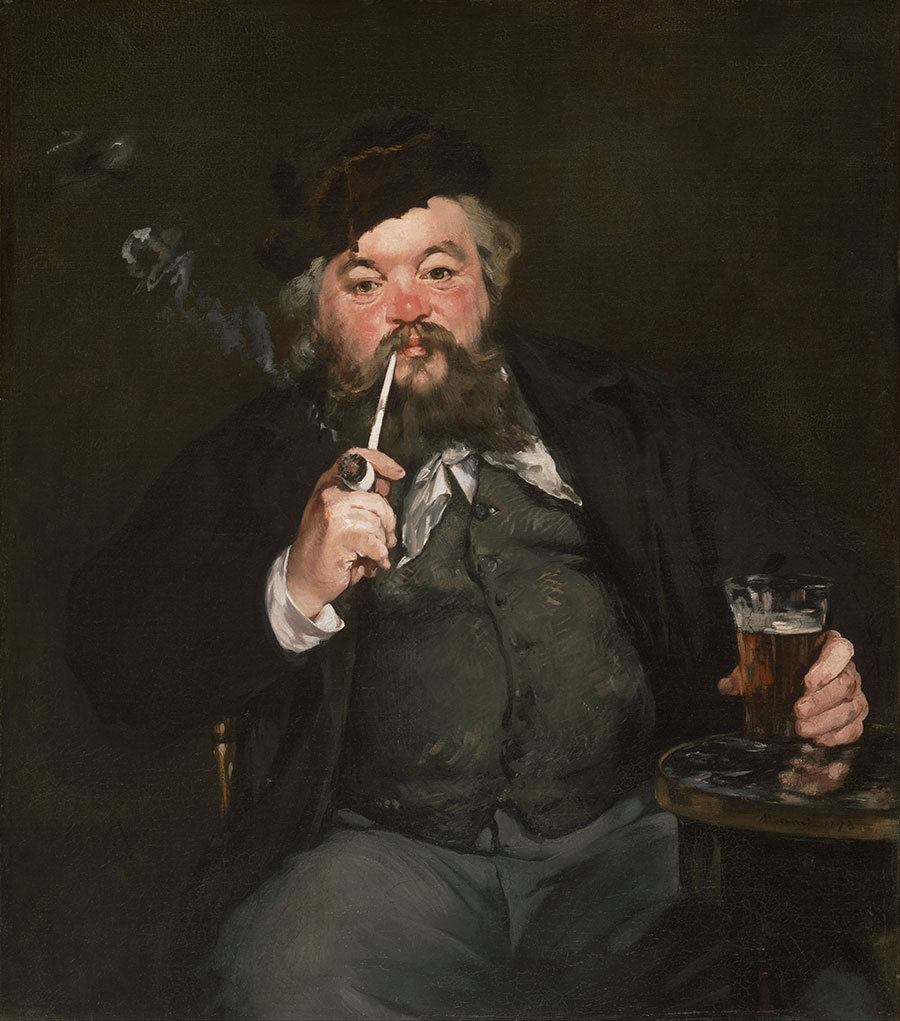 马奈作品: 抽烟斗的男人和一大杯啤酒