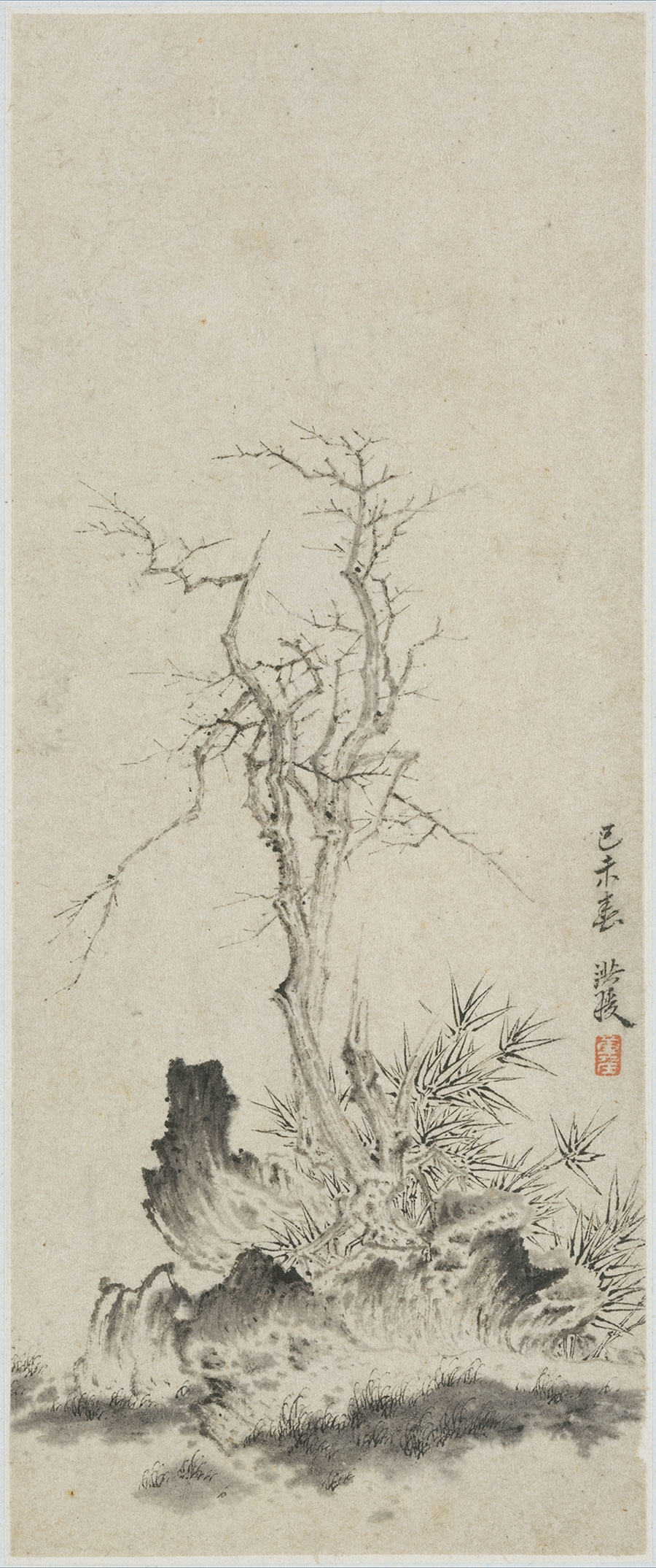 明 陈洪绶 山水物件花卉册 02 枯树国画