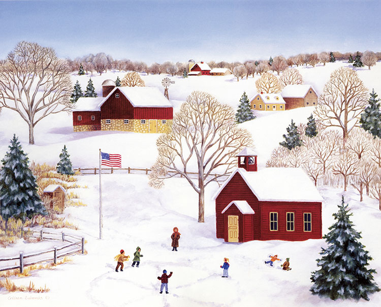 美式田园油画素材高清大图下载 A 雪景油画