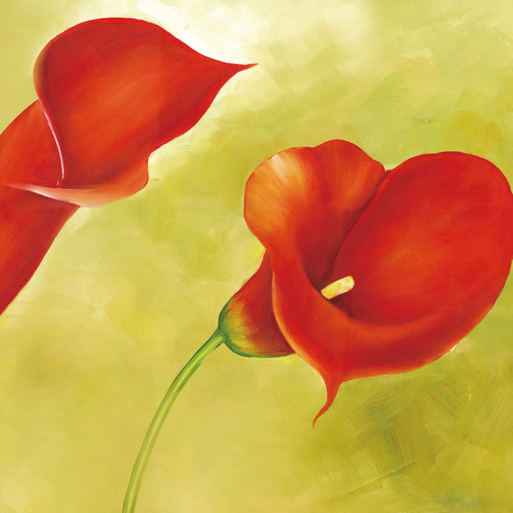 三联组合油画: 红色玫瑰花 C