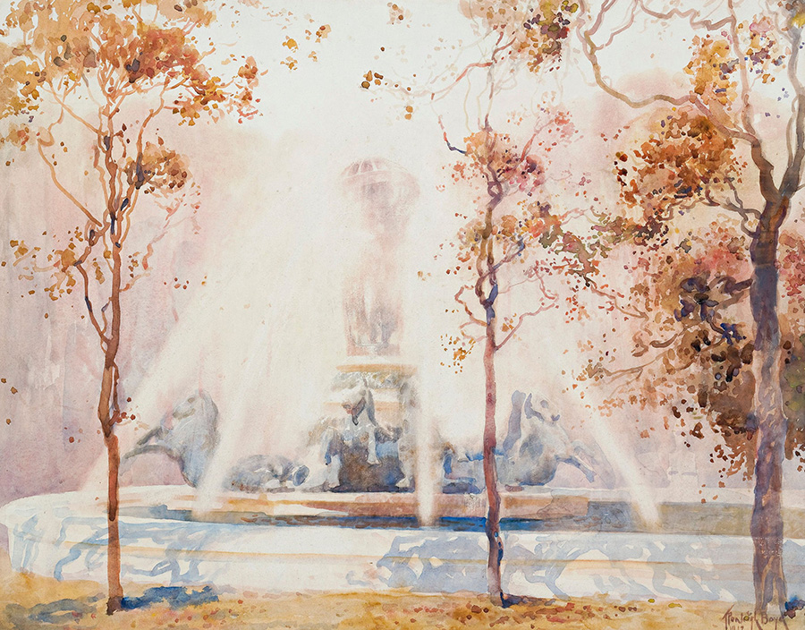 潘立夫·博亚德 （Penleigh Boyd ）Bronze Horse Fountain 喷泉油画