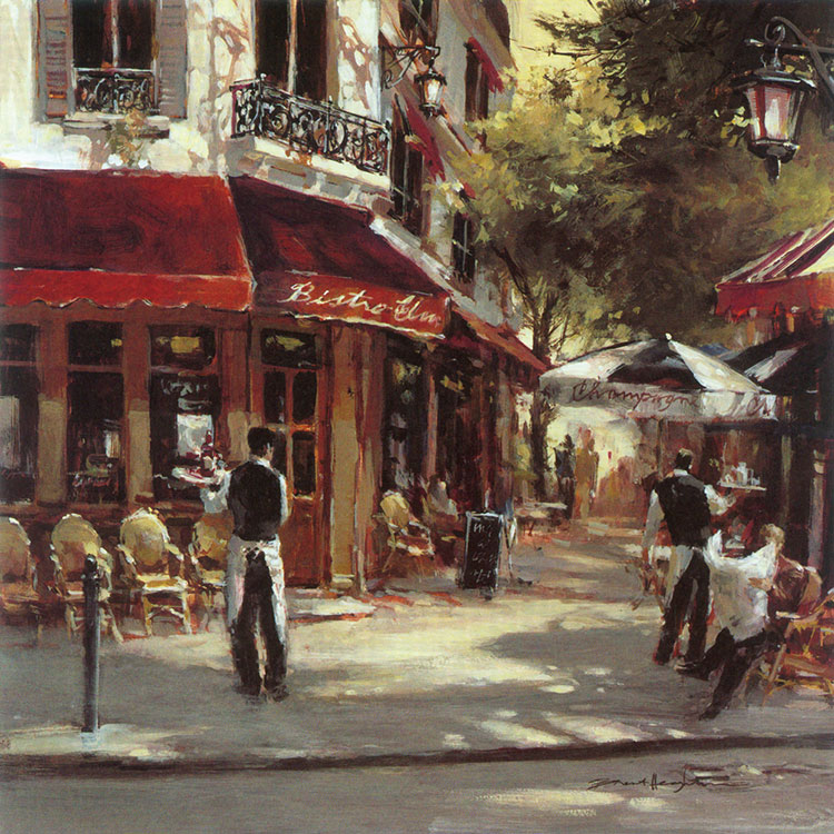 欧式街头咖啡馆油画 街头咖啡馆绘画素材下载 A