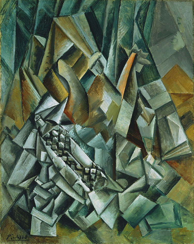 毕加索抽象画作品：《静物 酒瓶》