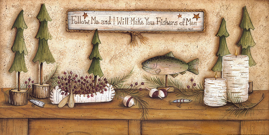 欧式两联摆件装饰画素材下载: 鱼和圣诞树 A