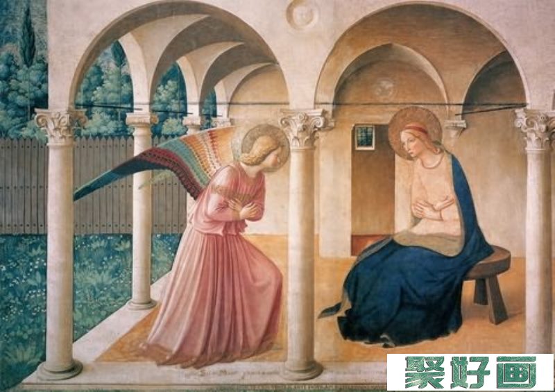 受胎告知意大利/安吉利科/湿壁画/纵230×横321厘米/佛罗伦萨圣马可修道院