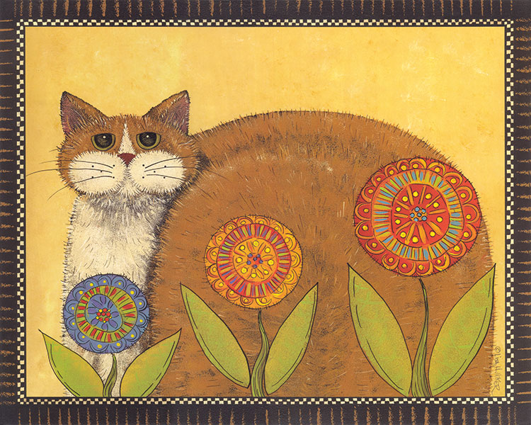 欧式四联卧室挂画素材: 猫与花卉 C