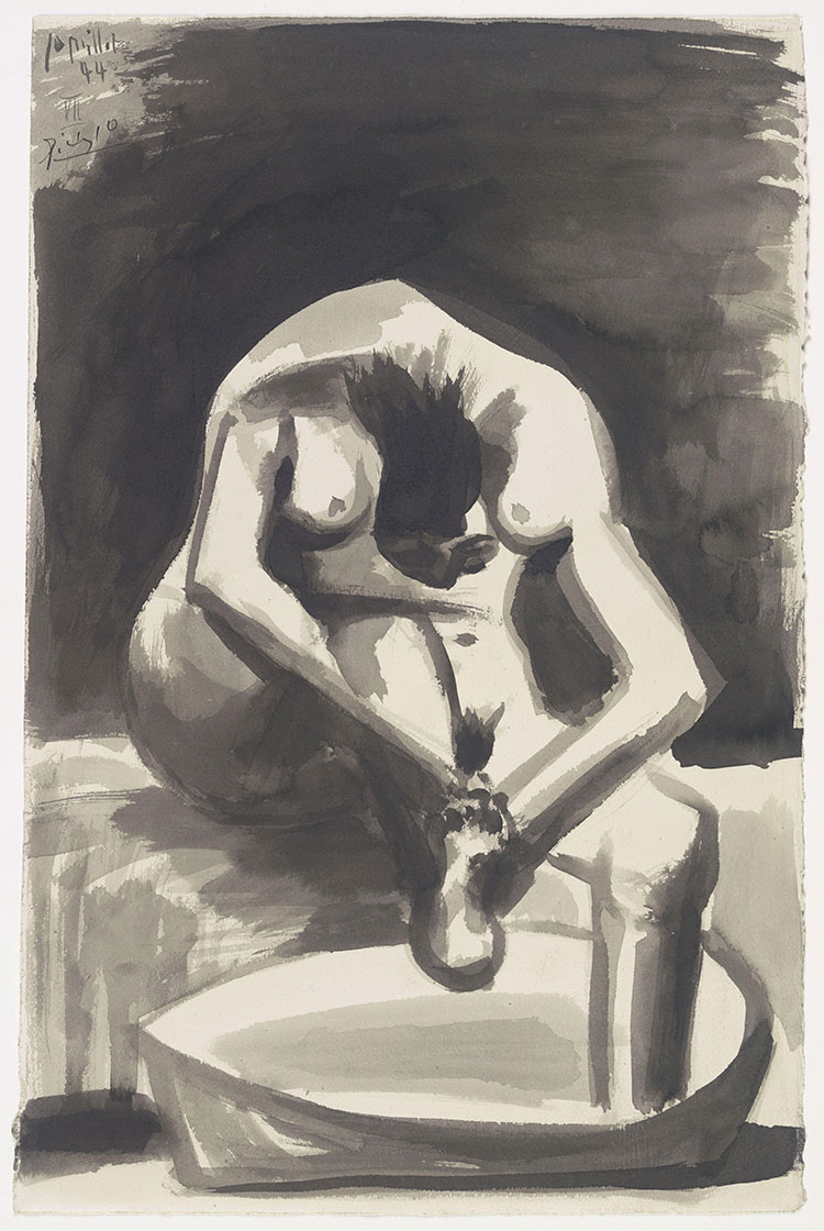 毕加索水彩画作品：洗脚的妇女 1944 毕加索
