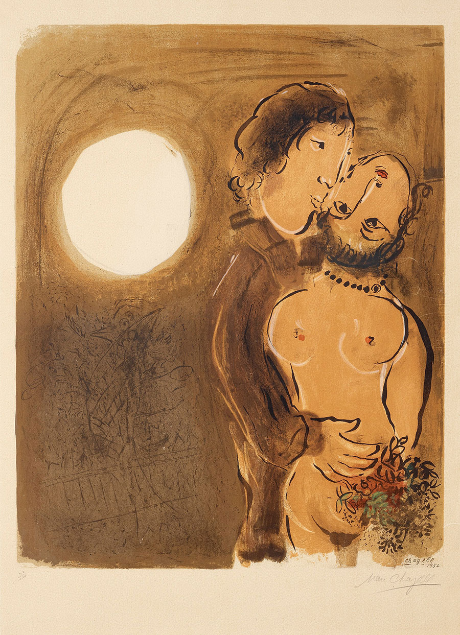 夏加尔油画作品:  大月亮和情侣   高清大图下载