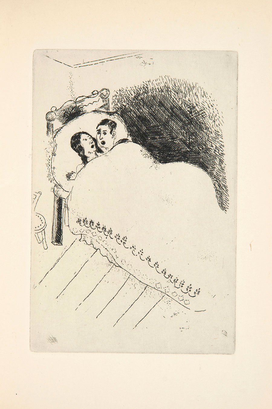 夏加尔素描作品  受惊讶的夫妻  高清大图欣赏