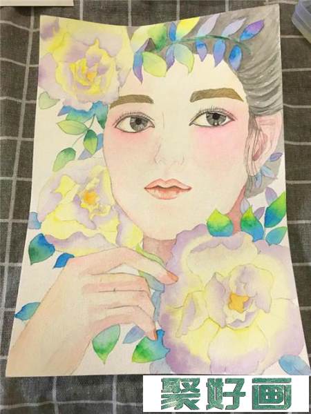 美人如花水彩画