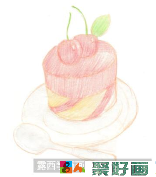 樱桃蛋糕彩铅画