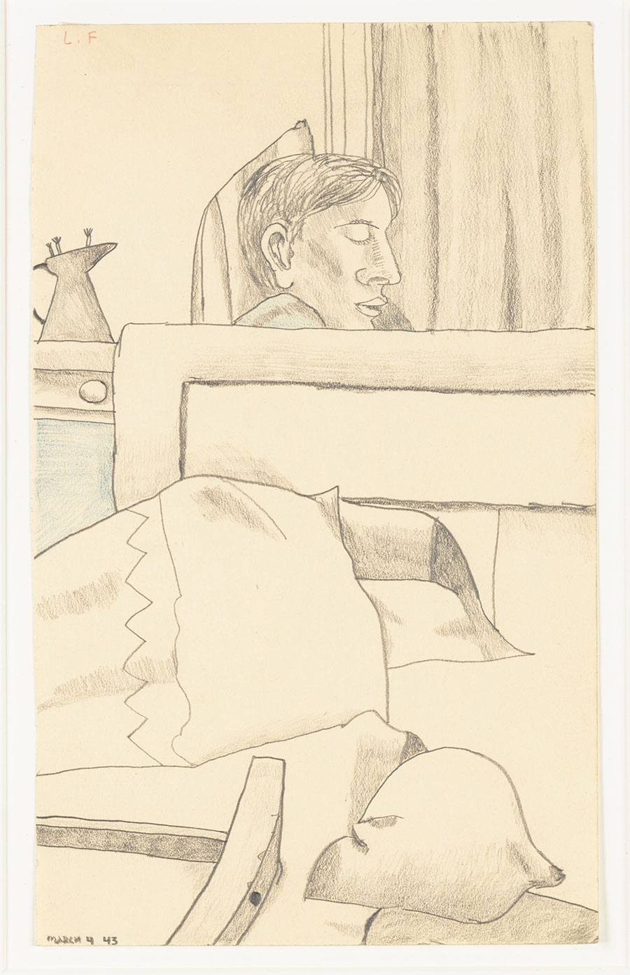 弗洛伊德画家素描作品: 靠着睡的男人