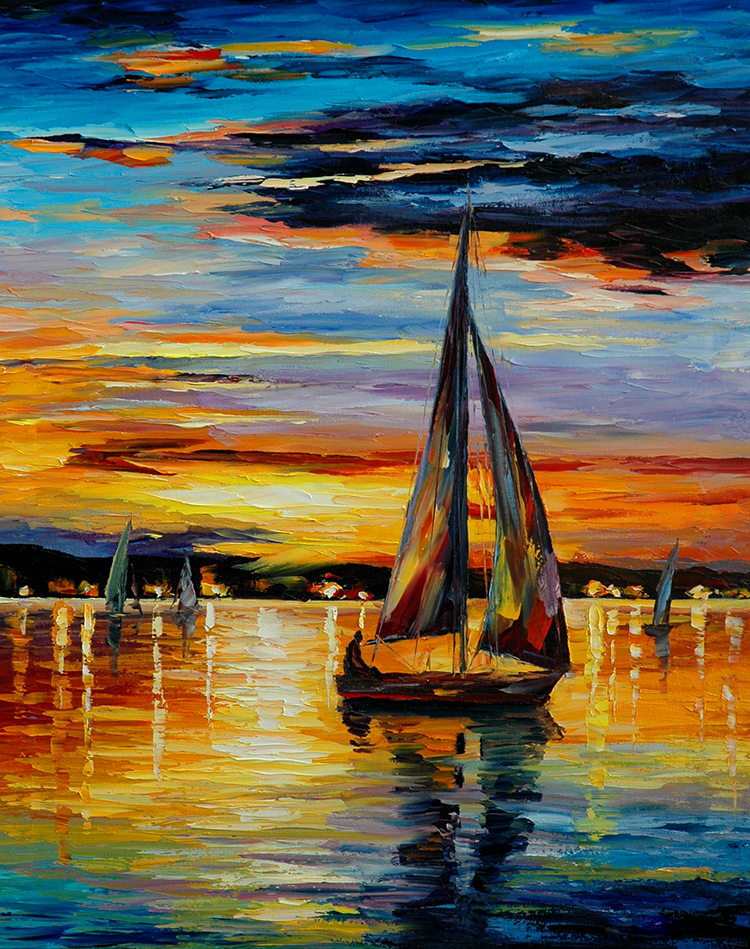  阿夫列莫夫 leonid afremov 作品 美丽的海景和帆船