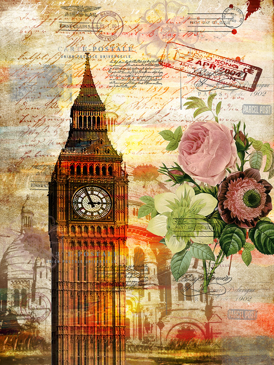 著名建筑装饰画高清素材图片: 英国大本钟 伊丽莎白塔