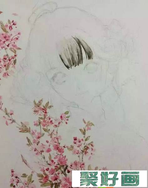 【水彩画】抱海棠花的女孩画法图解教程11