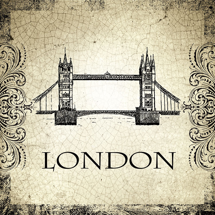 世界名胜装饰画:伦敦桥黑白画