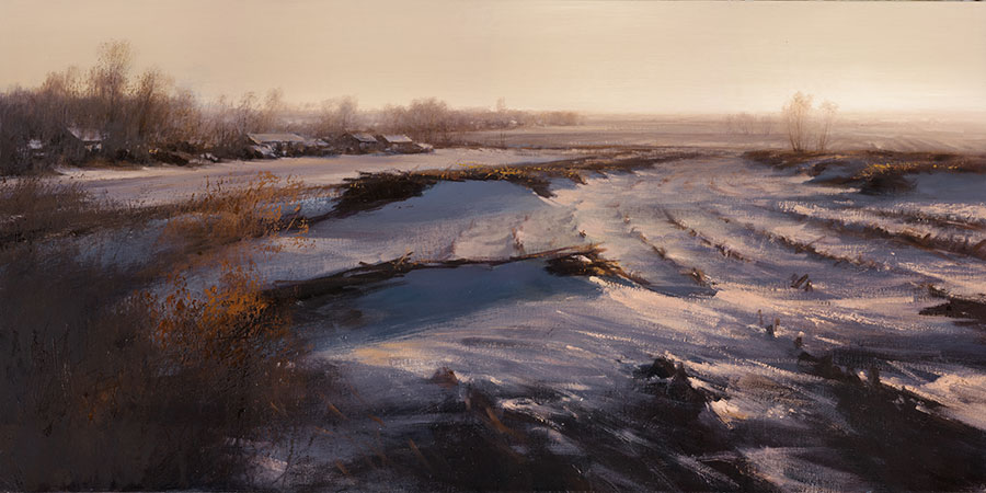 冬天田野雪景油画高清素材下载 B