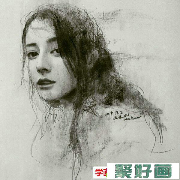 迪丽热巴素描肖像欣赏  唯美迪丽热巴肖像素描画