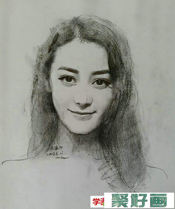 迪丽热巴素描肖像欣赏  唯美迪丽热巴肖像素描画