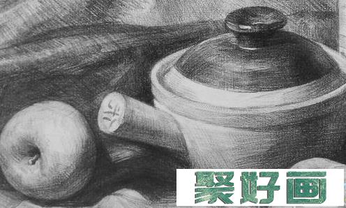 <a href=../zhonglei/sumiaohua/ target=_blank class=infotextkey>素描</a>入门：素描砂锅酒瓶，水果，高脚杯加衬布