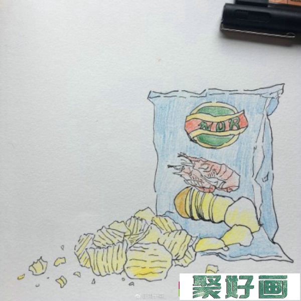 薯片彩铅画图片 简单的薯片简笔画彩铅画手绘教程 薯片怎么画 画法_www.youyix.com