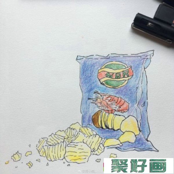 薯片彩铅画图片 简单的薯片简笔画彩铅画手绘教程 薯片怎么画 画法_www.youyix.com