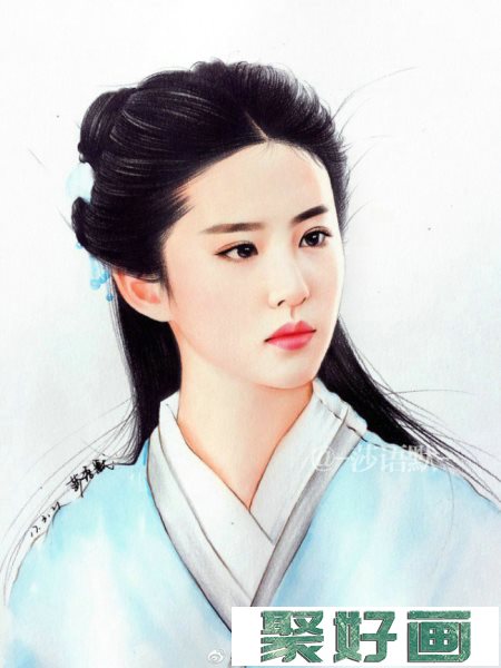 古装明星刘亦菲<a href=../zhonglei/sefeng/ target=_blank class=infotextkey>彩铅画</a>图片 超美仙女刘亦菲彩铅手绘教程 刘亦菲怎么画画法_www.youyix.com