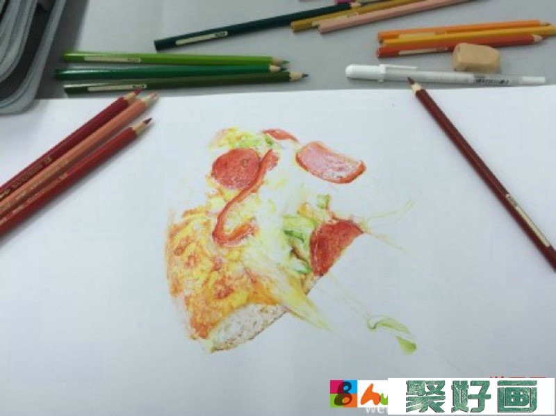 披萨彩铅画图片 披萨彩铅手绘教程 披萨彩铅怎么画 披萨彩铅画法_www.youyix.com