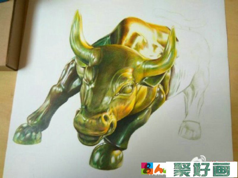 股市金牛铜牛彩铅画教程 手绘步骤图片 铜牛的彩铅画画法 怎么画_www.youyix.com