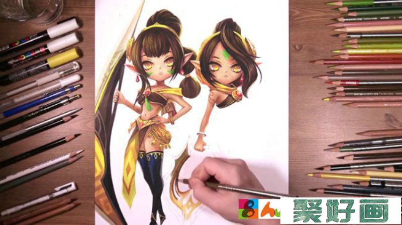 【视频】游戏动漫人物战斗系美少女彩铅插画手绘视频教程画法步骤_www.youyix.com