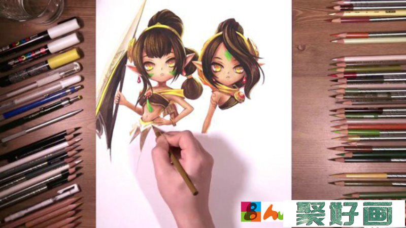 【视频】游戏动漫人物战斗系美少女彩铅插画手绘视频教程画法步骤_www.youyix.com