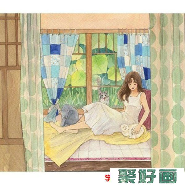 治愈系漂亮女生唯美插画作品 彩铅水彩画小清新纯情女生_www.youyix.com