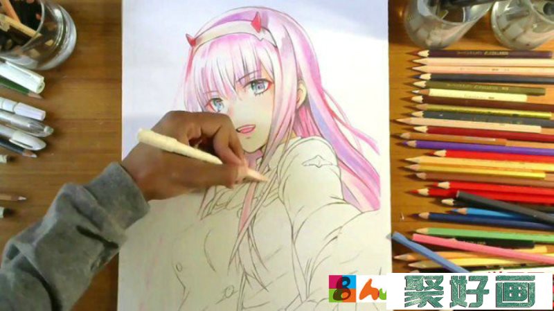 【视频】可爱长发动漫女生彩铅动漫插画手绘视频教程 darling02画法教程_www.youyix.com