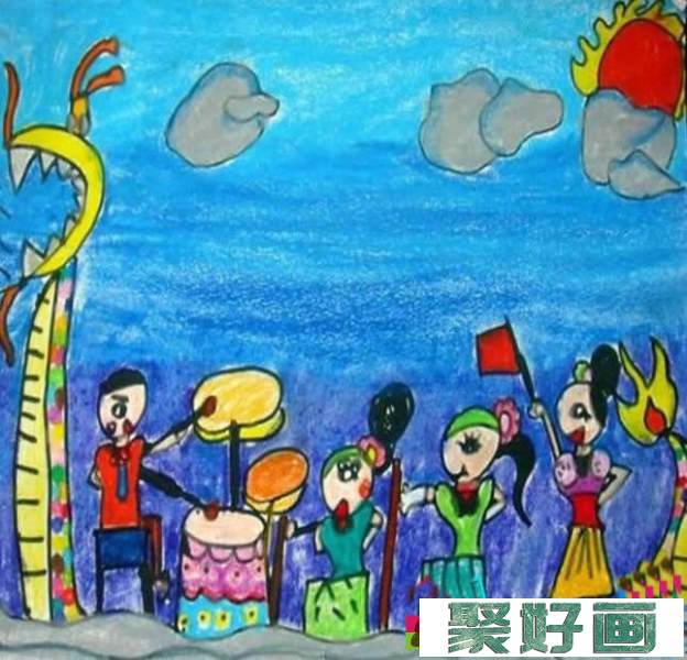 端午节赛龙舟的儿童画作品图片