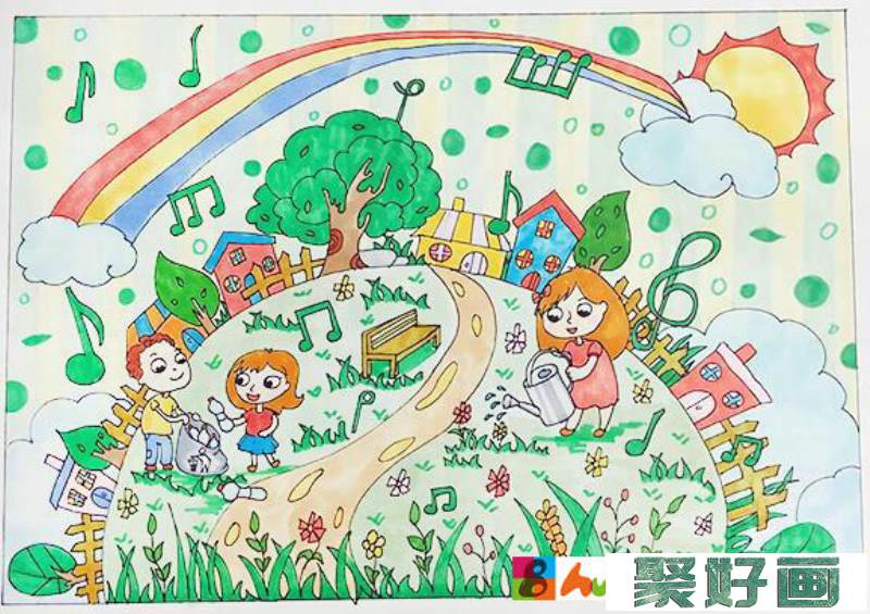 绿色家园儿童画怎么画？绿色家园儿童画步骤教程