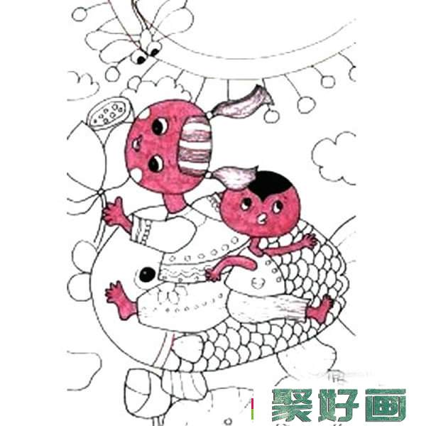 关于春节的儿童画 儿童画年年有余怎么画