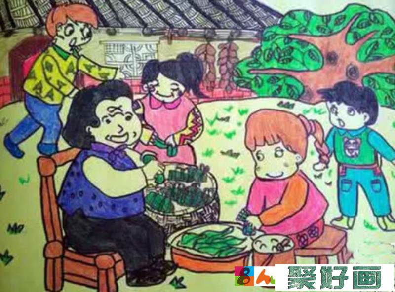 端午节包粽子儿童画获奖作品