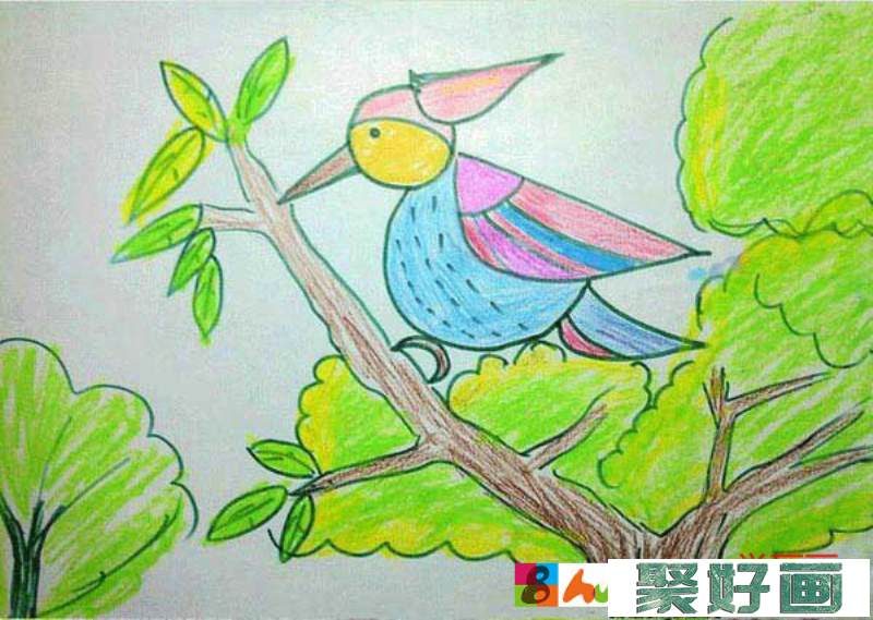儿童画<a href=../zhonglei/youhua/ target=_blank class=infotextkey>油画</a>棒啄木鸟医生治病_简单的啄木鸟怎么画