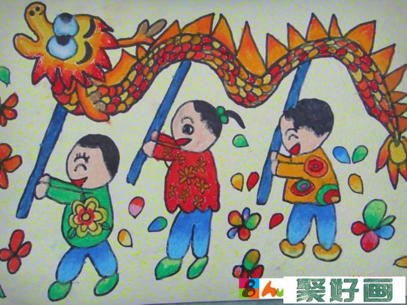 关于春节舞龙的儿童画_小学生画舞龙画简单