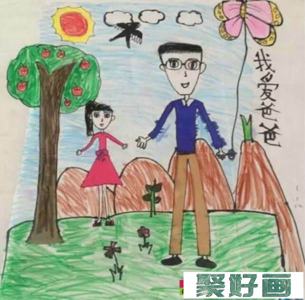 父亲节最好看的儿童画幼儿创作作品 - 我爱爸爸/蜡笔画图片