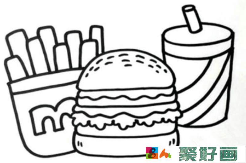 儿童画汉堡包和薯条的画法