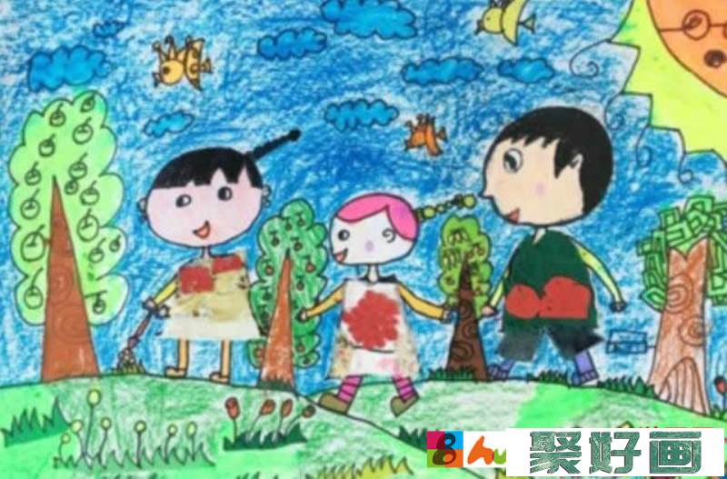 小学生清明节踏青郊游主题儿童画 - 清明节踏青图片怎么画