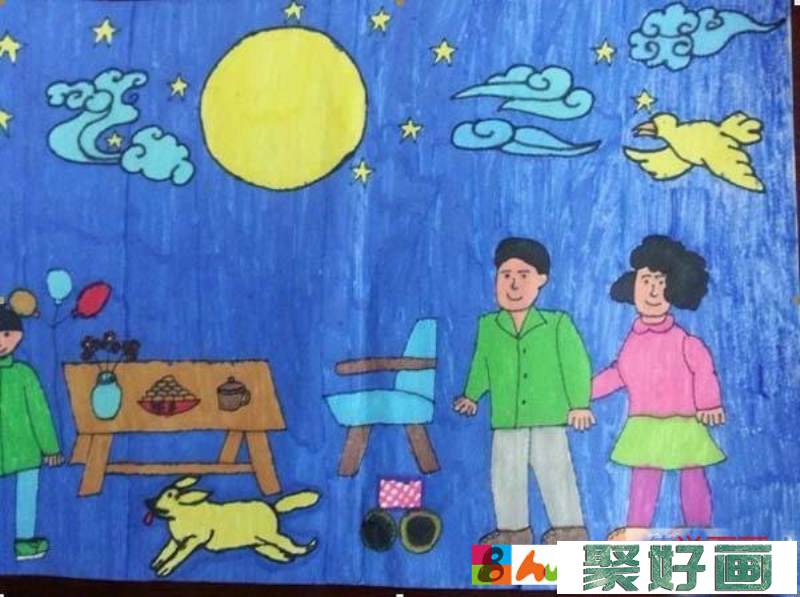 小学生中秋节儿童画绘画作品欣赏