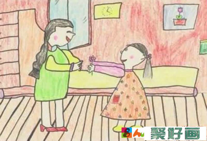 简单好看的小学生母亲节儿童画作品欣赏 - 给妈妈送花