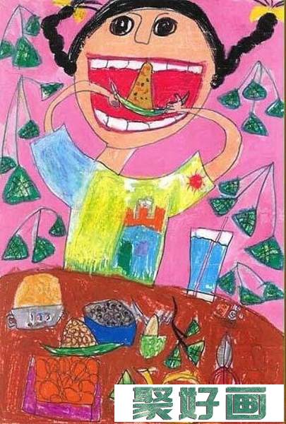 端午节吃粽子的儿童画 - 以端午节为主题的儿童画