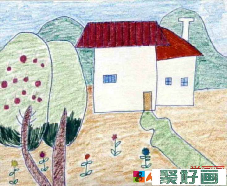 儿童画绿色家园我的家园一年级/油棒画图片