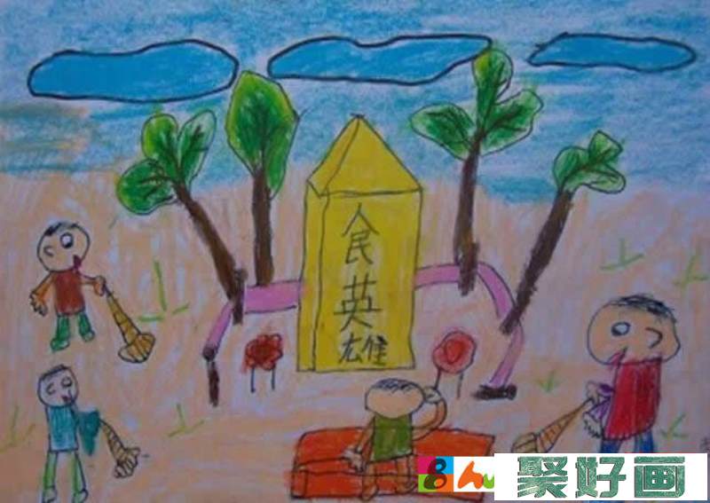 清明节扫墓场景为主题的儿童画 - 清明节祭祖扫墓踏青怎么画