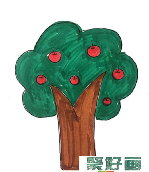 儿童画苹果树的步骤图